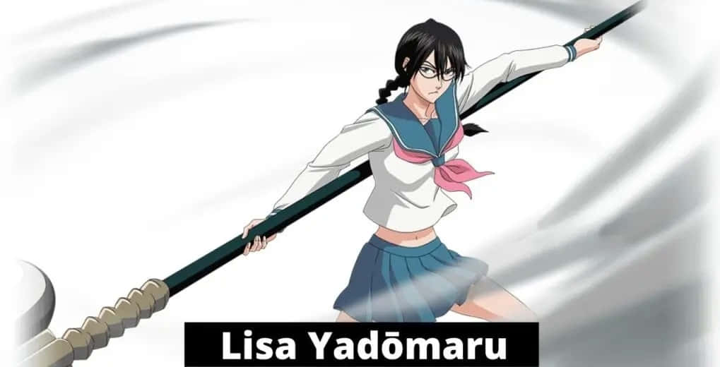Lisa Yadomaru 桌布 壁紙 — 動畫女孩 Lisa Yadōmaru 身穿校服，在旋轉的白色背景中揮舞著一把大劍。