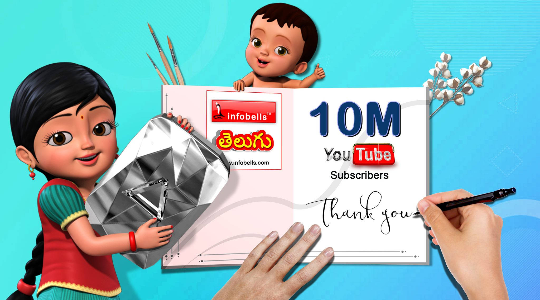 寶寶 桌布 壁紙 — 動畫女孩和嬰兒用巨型鑽石和手寫感謝信慶祝YouTube 1000萬訂閱者。