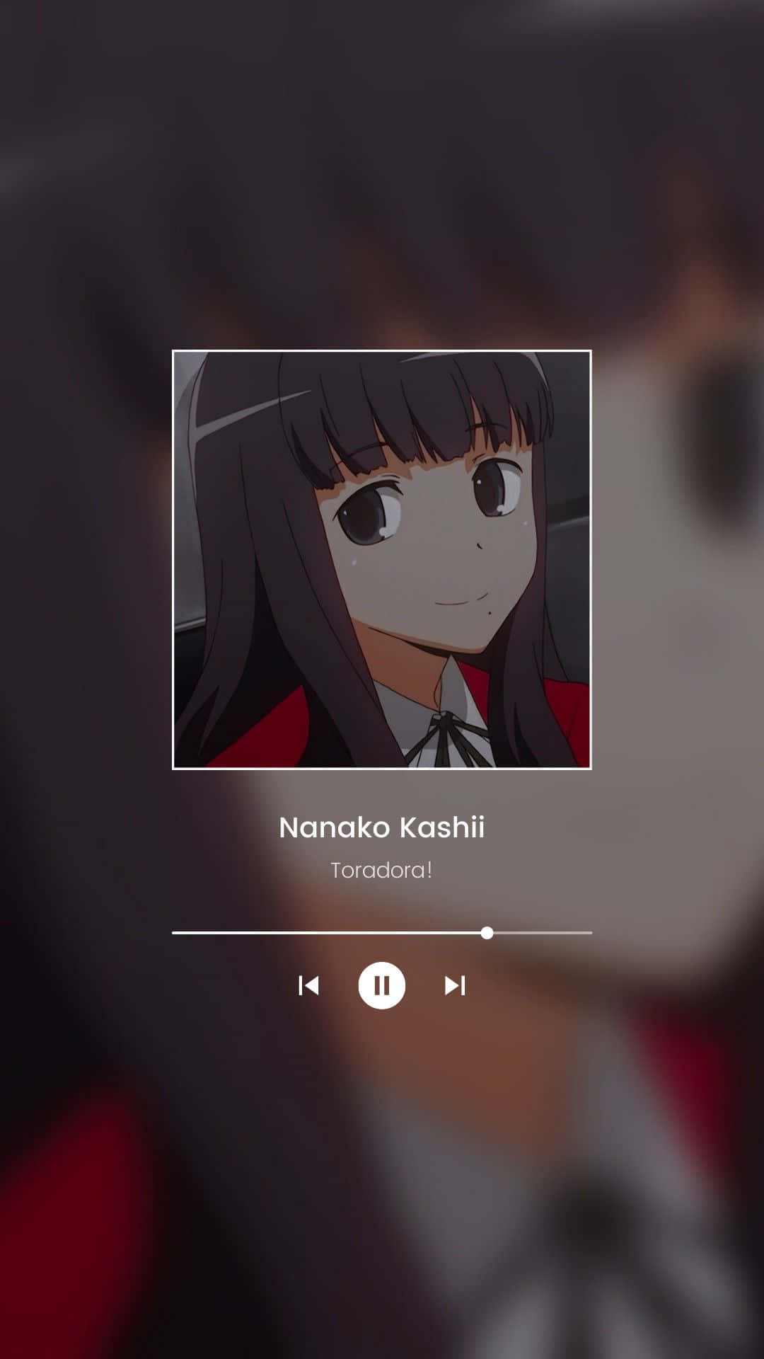 Nanako Kashii 桌布 壁紙 — 動畫女孩肖像在音樂播放器疊加層中，帶有柔和焦點背景和紅色點綴。