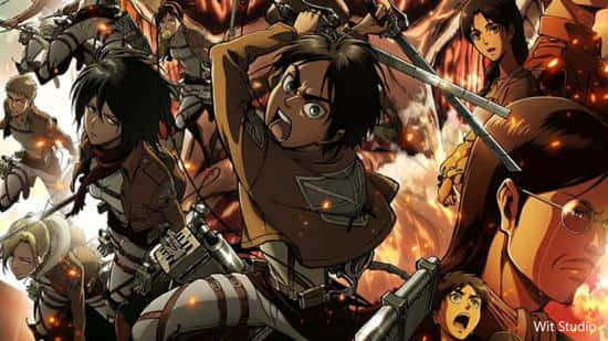 Wit Studio 桌布 壁紙 — 動畫戰士們裝備齊全，在熾熱的爆炸中激烈碰撞，表情堅定。