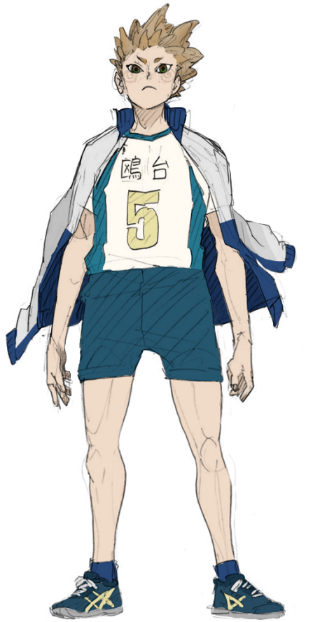 排球少年 桌布 壁紙 — 動畫男孩身穿排球制服，胸前有數字5和漢字，自信地站在黑色背景前。