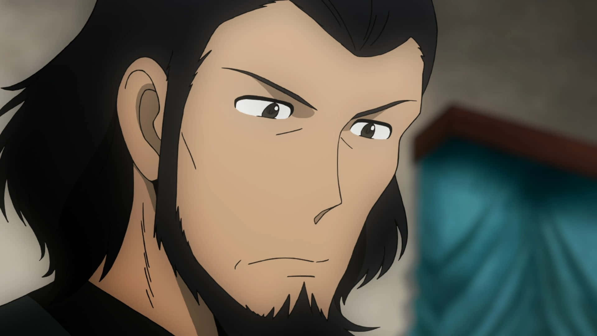 Lupin Iii Daisuke Jigen 桌布 壁紙 — 動畫男性特寫，深色頭髮，眼神銳利，銳利地看向側面。