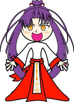 動畫紫髮少女身穿傳統服飾