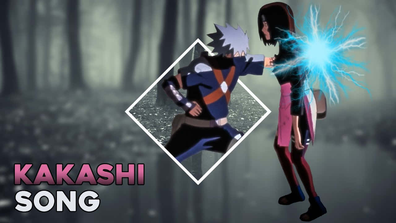 Kakashi And Rin 桌布 壁紙 — 動畫角色在森林中碰撞，藍色閃電從一個角色的手中噴發。