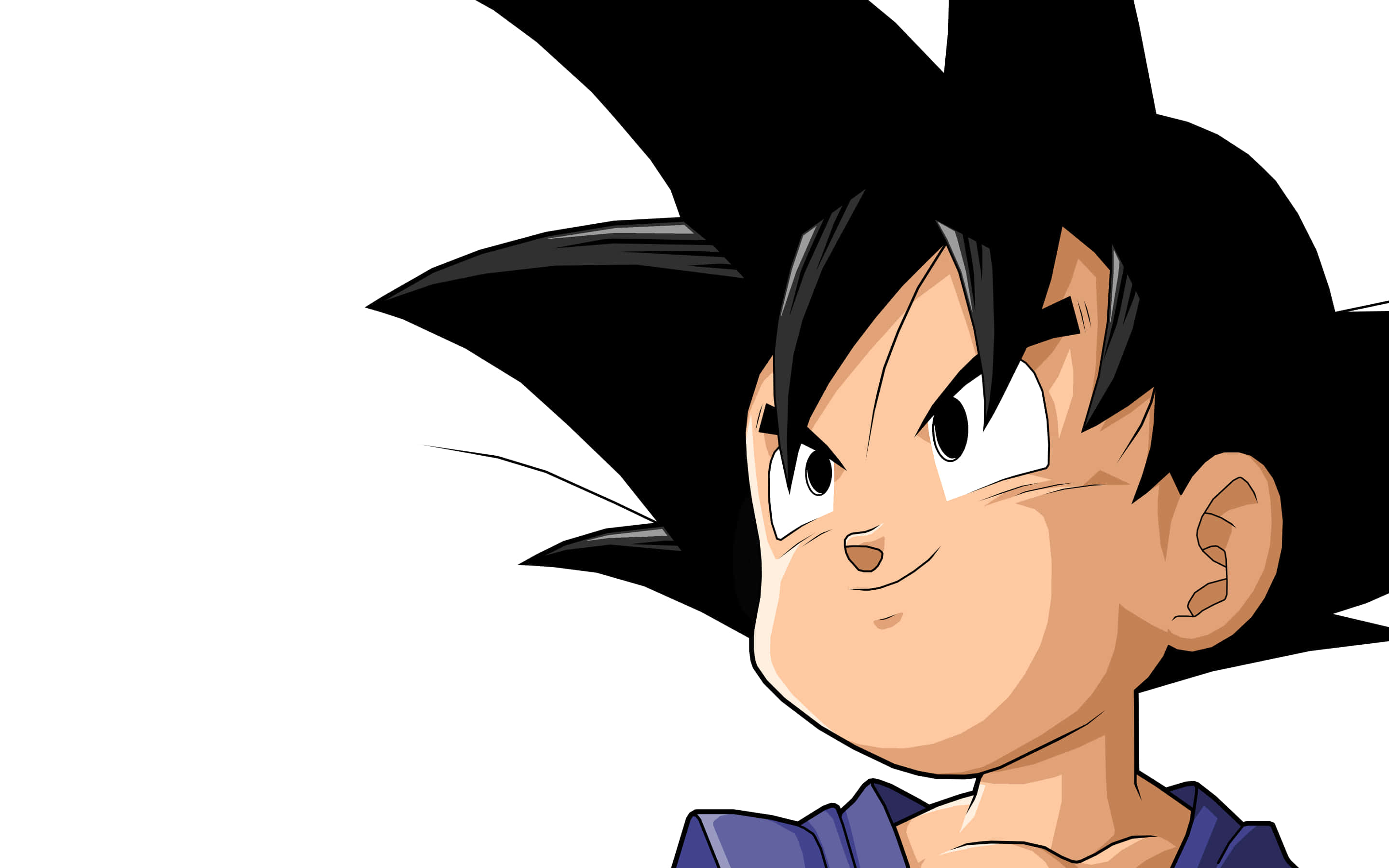 Funny Goku 桌布 壁紙 — 動畫角色悟空的特寫，他有黑色刺蝟頭和堅定的表情，背景是白色。