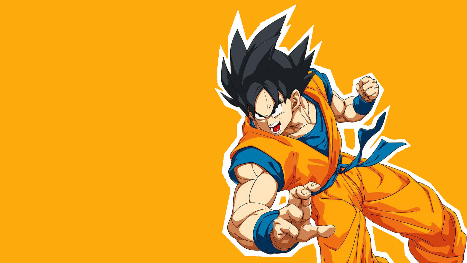 Dragon Ball Z Trunks 桌布 壁紙 — 動畫角色悟空穿著橙色道服，在純橙色背景上向前出拳，帶有白色輪廓。