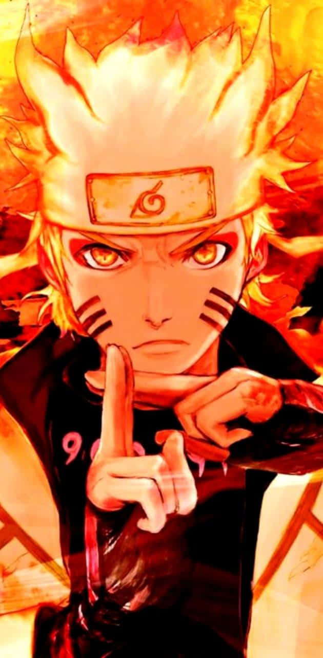 Naruto Fire 桌布 壁紙 — 動畫角色漩渦鳴人，擁有火熱的橙色頭髮和堅定的表情，在熾熱的背景前結手印。