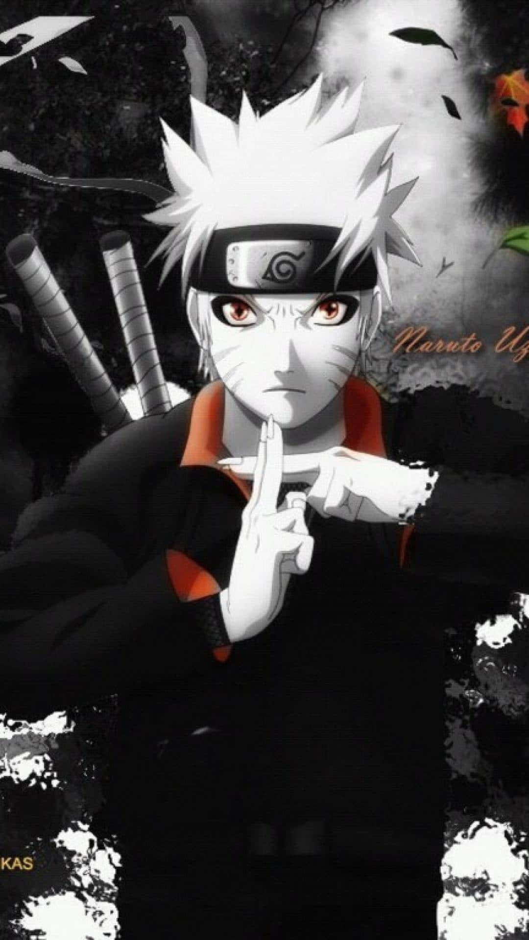 Naruto Kage 桌布 壁紙 — 動畫角色漩渦鳴人穿著黑色和橙色服裝，在黑暗煙霧背景中落葉飄落時結手印。