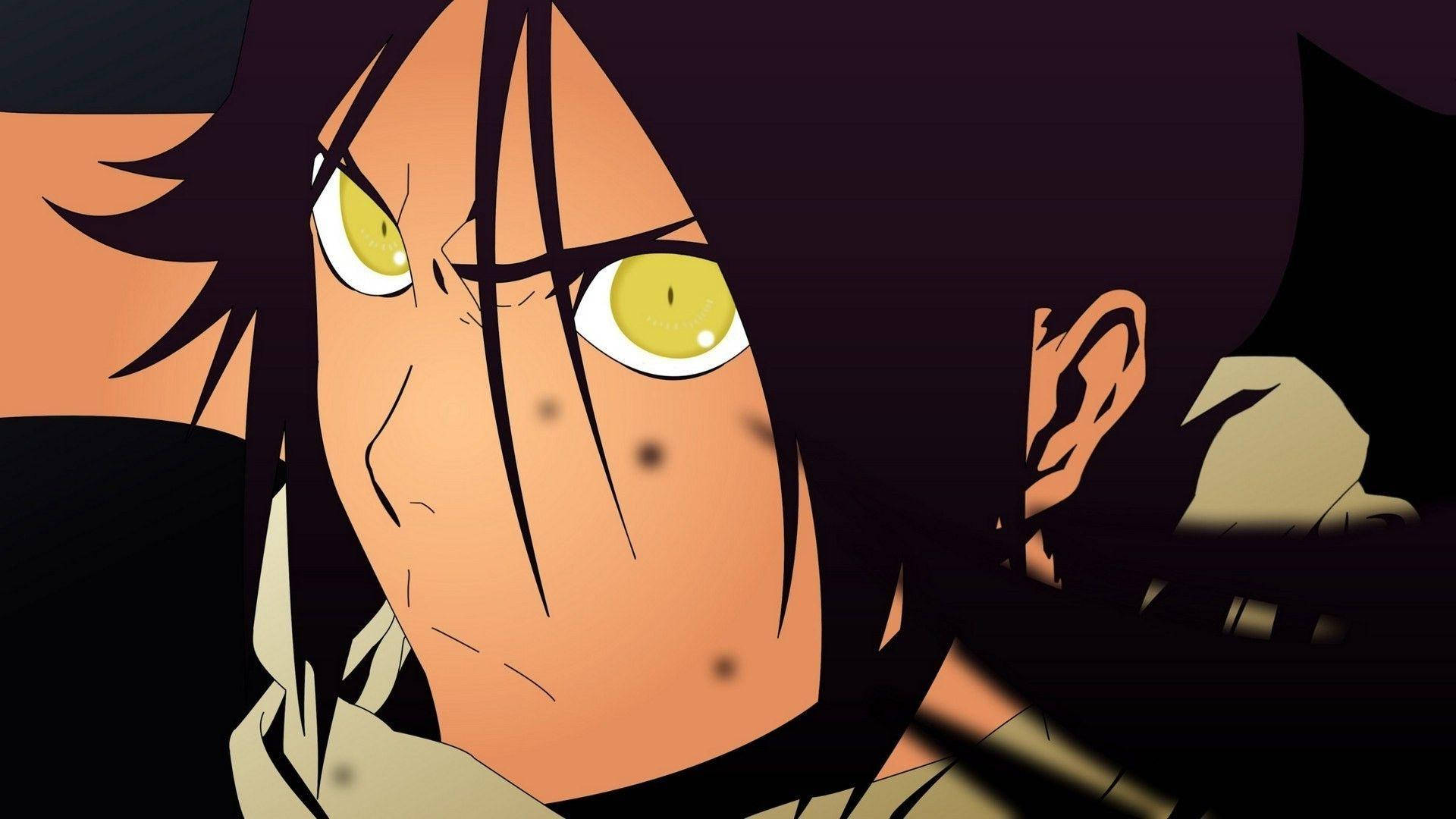 Yoruichi 桌布 壁紙 — 動畫角色特寫，擁有強烈的黃色眼睛和深色頭髮，處於陰暗環境中。