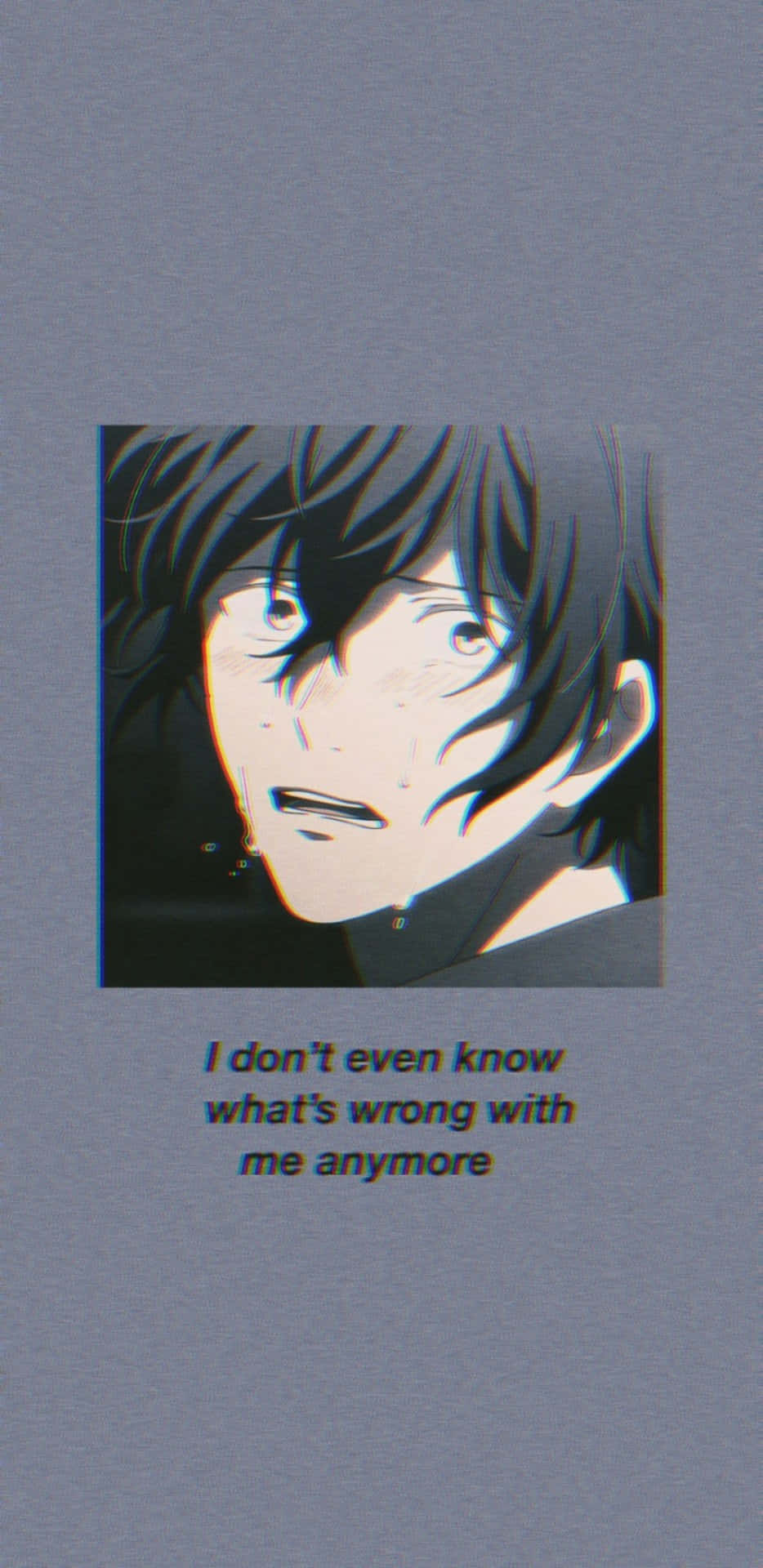 Sad Anime Quotes 桌布 壁紙 — 動畫角色特寫，深色頭髮，臉上帶淚痕，背景為柔和灰色，並有文字疊加。