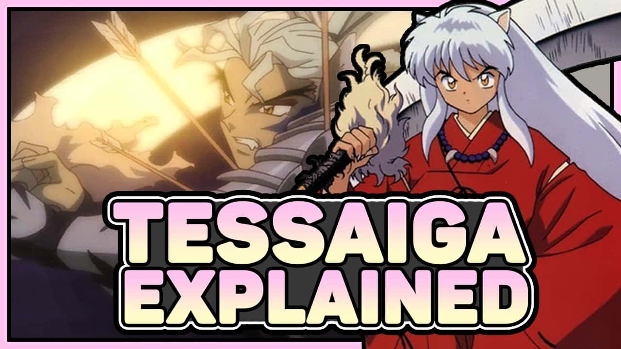Tessaiga 桌布 壁紙 — 動畫角色犬夜叉手持發光刀刃的鐵碎牙，而另一個角色在戲劇性的動作場景中瞄準箭矢。