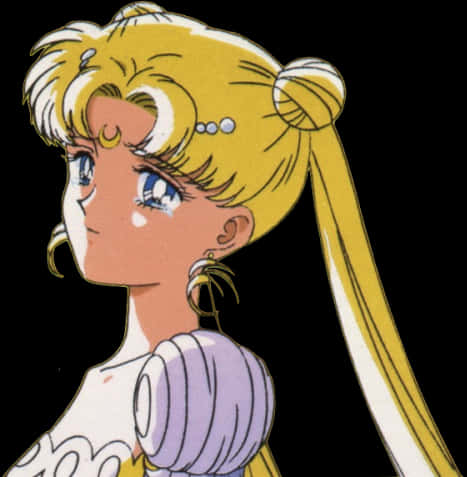 動漫 桌布 壁紙 — 動畫角色美少女戰士Sailor Moon，金色雙馬尾和新月頭飾，在黑色背景上向上凝視。