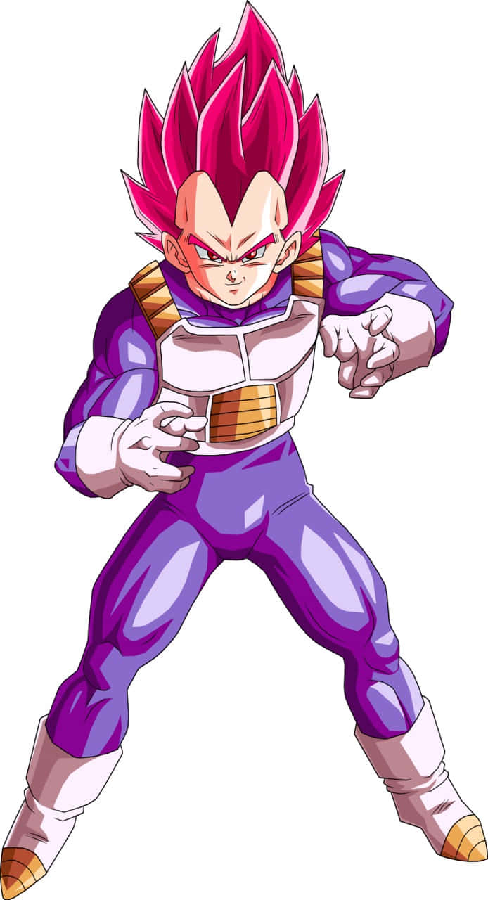 Vegeta Super Saiyan God 桌布 壁紙 — 動畫角色貝吉塔以超級賽亞人桃紅形態呈現，擁有粉紅色頭髮和紫色盔甲，擺出戰鬥姿勢。