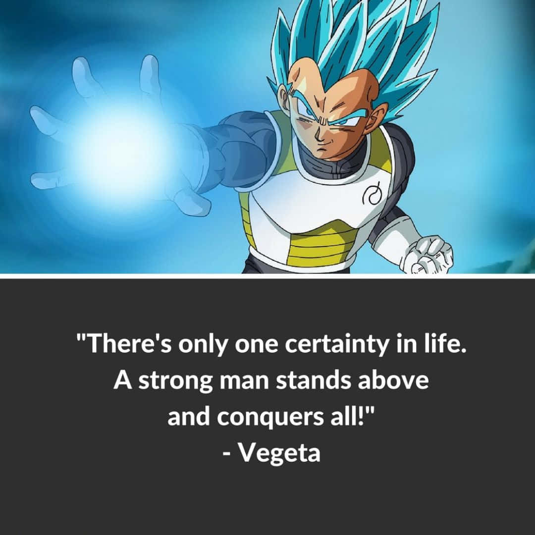 Vegeta Quotes 桌布 壁紙 — 動畫角色貝吉塔以超級賽亞人藍形態，在充滿活力的藍天背景下引導發光的藍色能量爆炸。