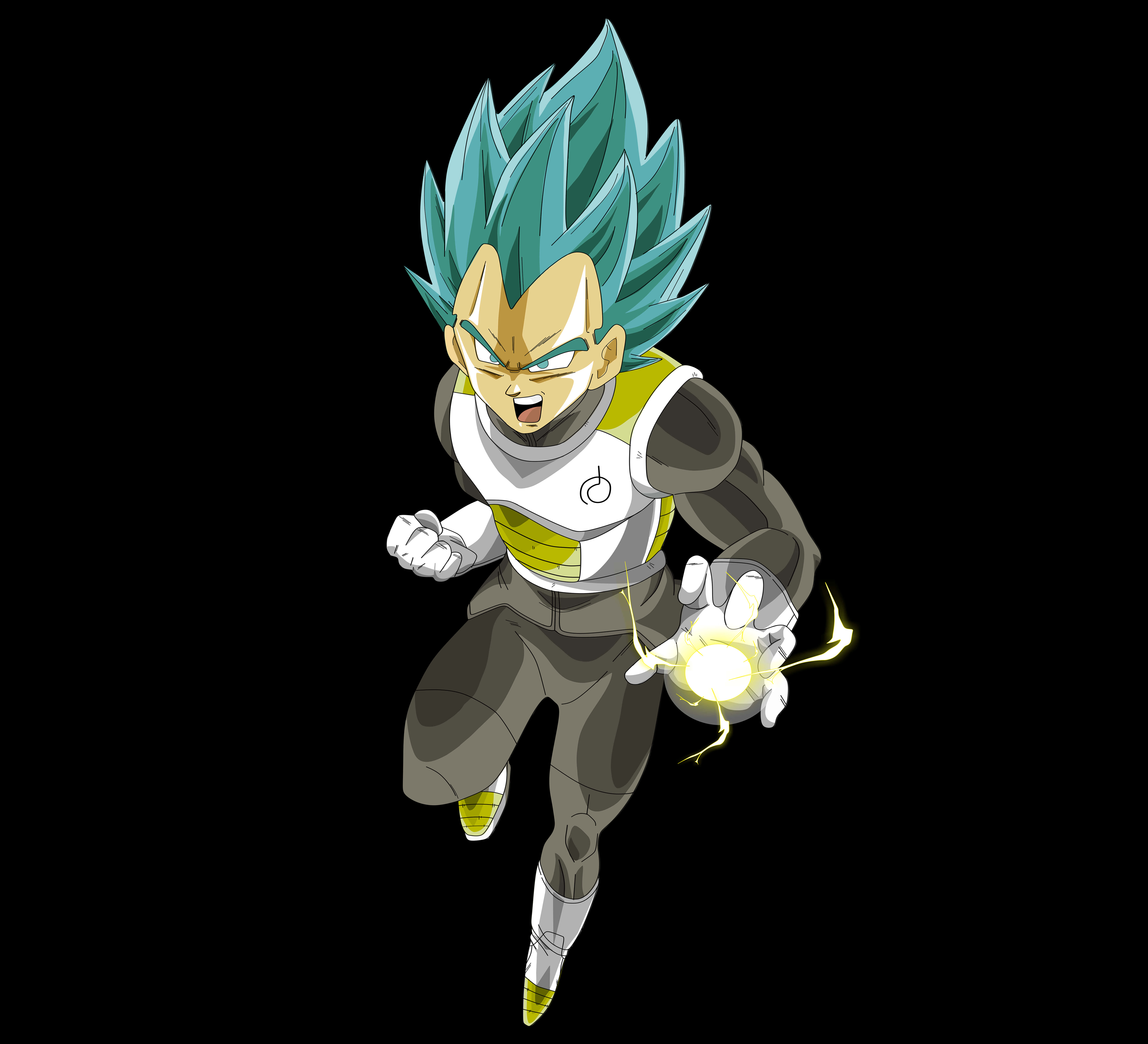 Cool Vegeta 桌布 壁紙 — 動畫角色達爾以超級賽亞人藍形態，在黑色背景前蓄力發光能量球。