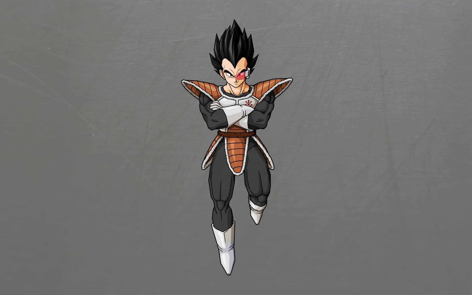 Dbz 桌布 壁紙 — 動畫角色達爾穿著賽亞人盔甲，在純灰色背景前交叉雙臂懸浮在半空中。