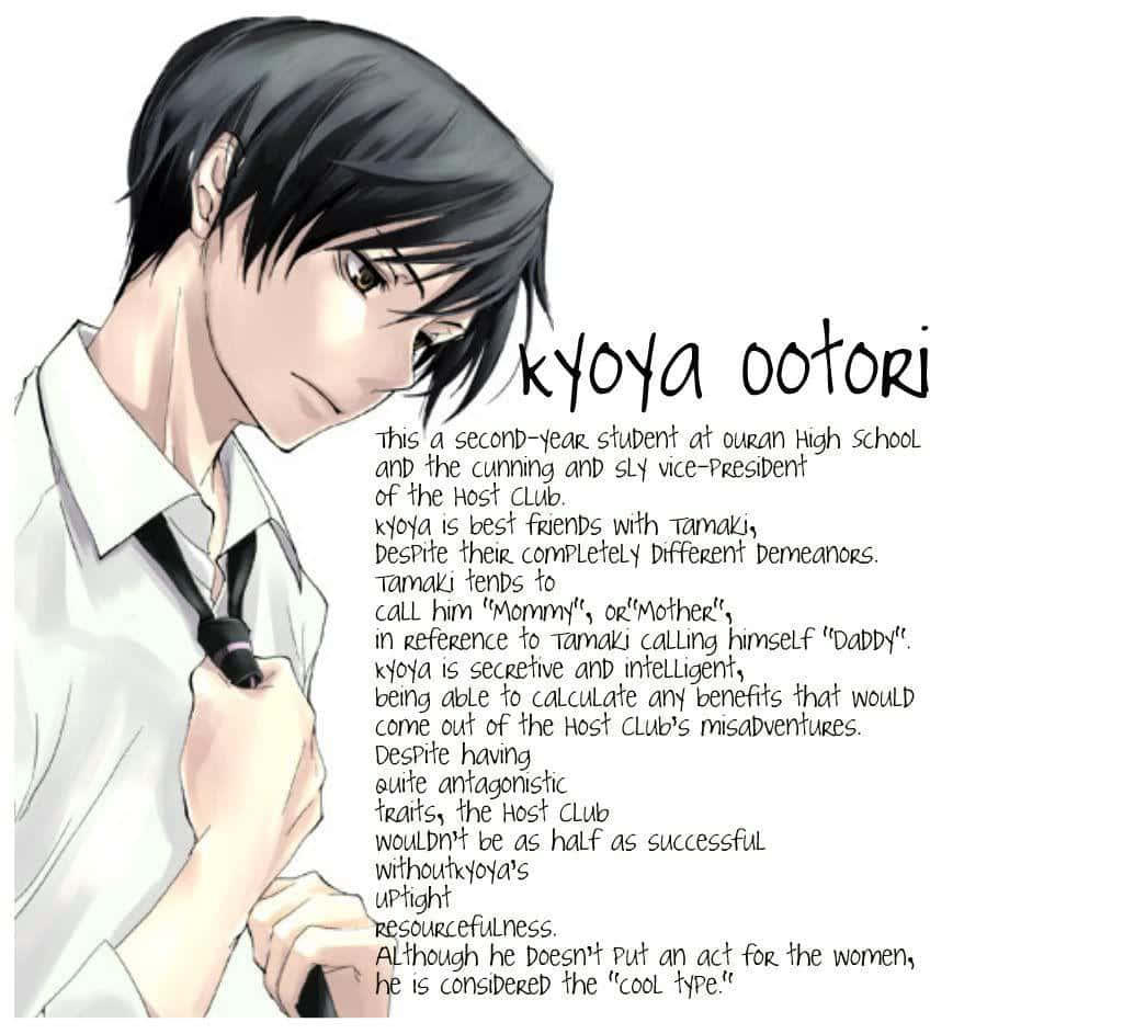Kyoya Ootori 桌布 壁紙 — 動畫角色鳳鏡夜穿著白襯衫，表情嚴肅地調整領帶。