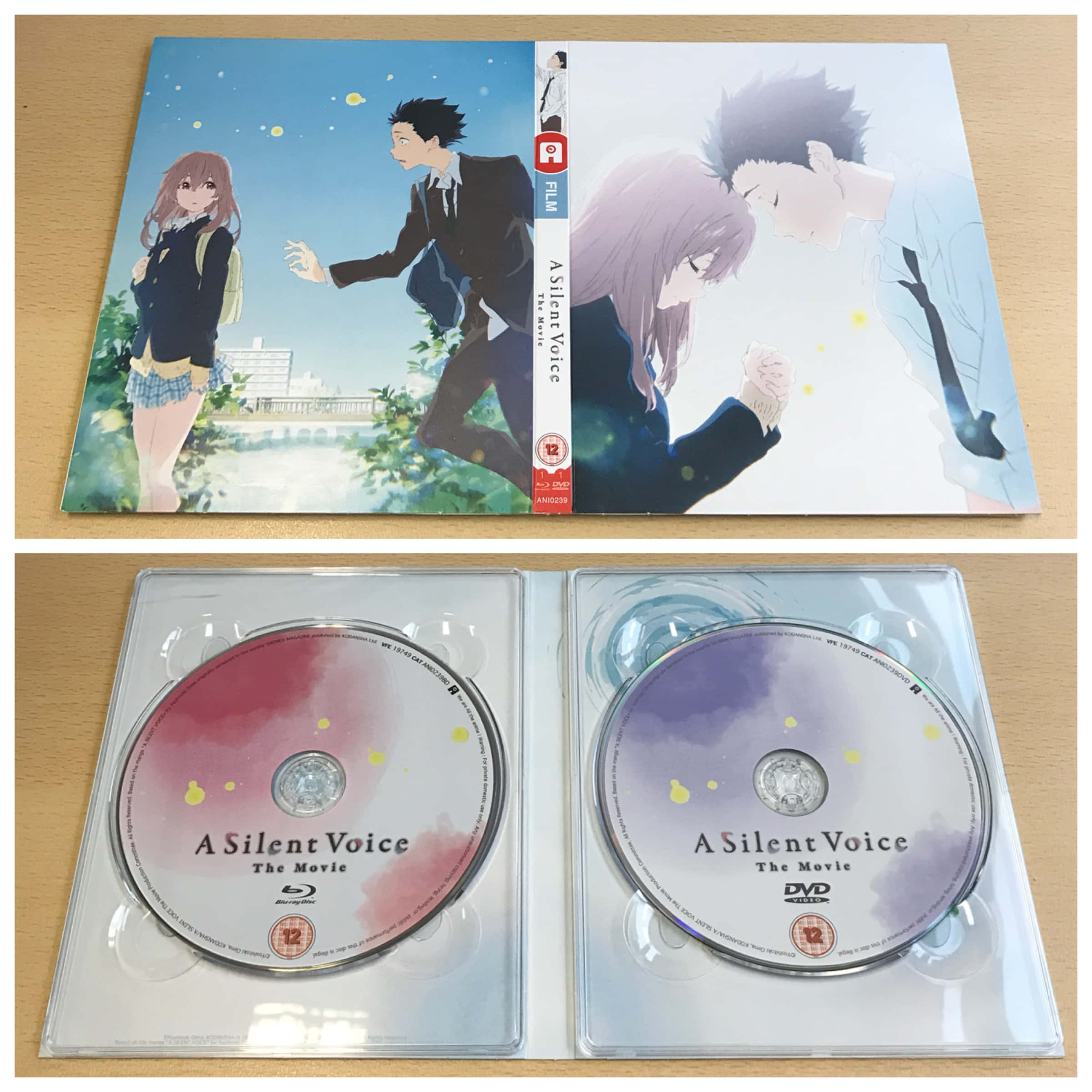 聲之形 桌布 壁紙 — 動畫電影《聲之形》的封面和光碟，展示兩個青少年在情感場景中，背景柔和粉彩。