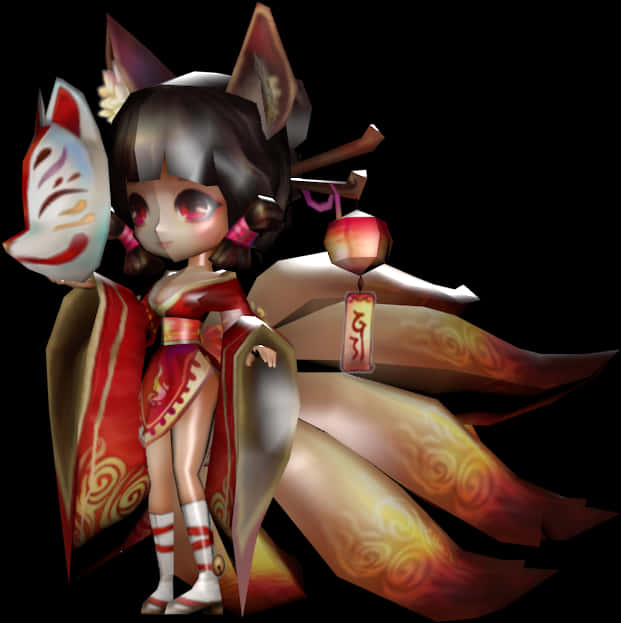 動畫風格傳統服飾狐妖 壁紙