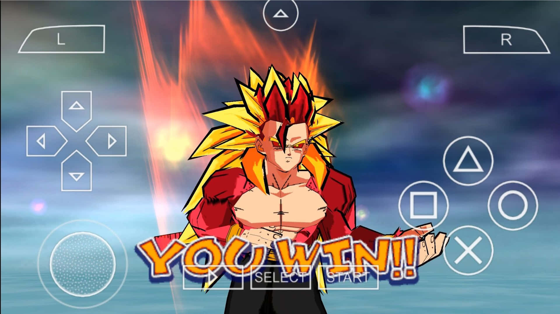 Dragon Ball Super Games 桌布 壁紙 — 勝利的超級賽亞人神悟空站在遊戲勝利畫面上，頭髮發光，並有「你贏了！！」文字。