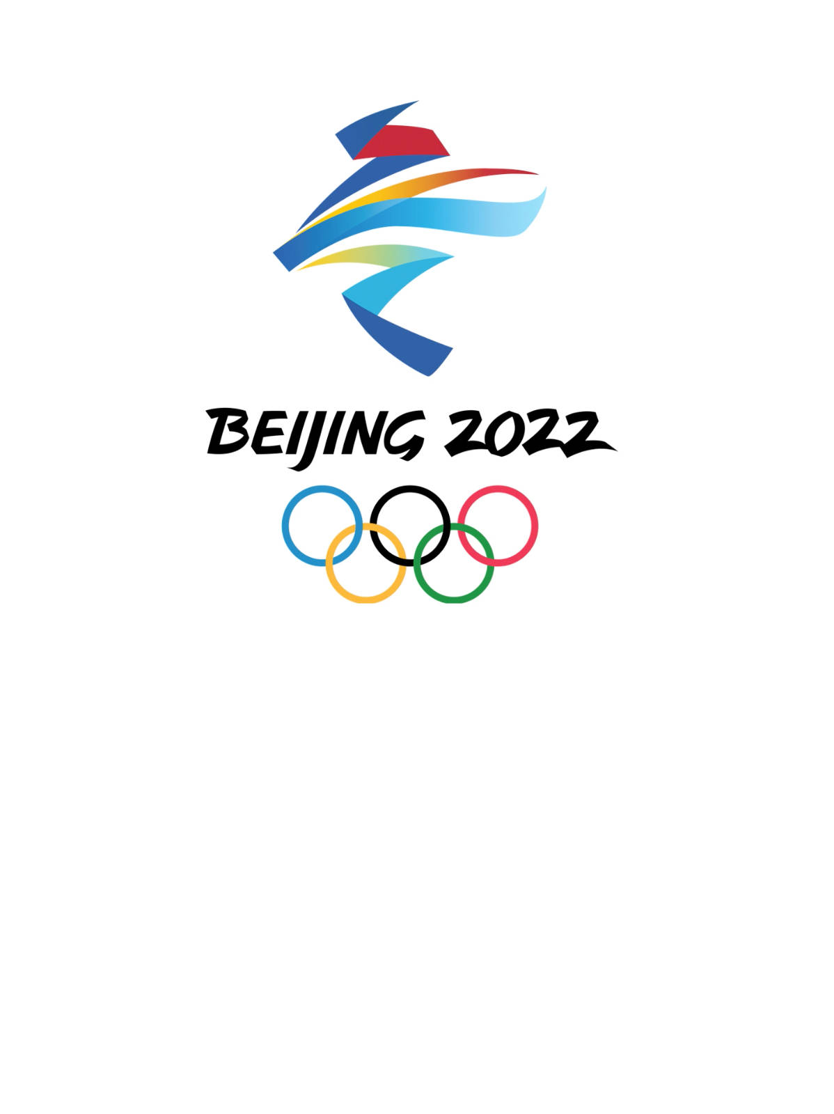 Winter Olympics 桌布 壁紙 — 北京2022年冬季奧運會標誌，彩色絲帶設計和奧運五環在白色背景上。