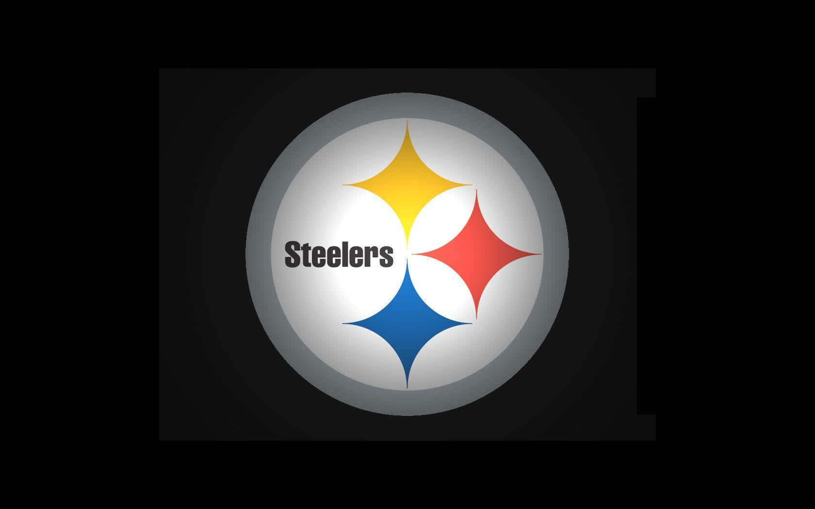 匹茲堡鋼人隊標誌，在足球形狀上有三個彩色星爆。 — NFL GIF 壁紙