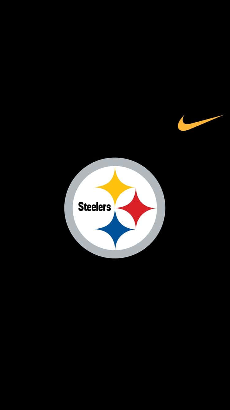 Steelers Phone 桌布 壁紙 — 匹茲堡鋼人隊標誌，帶有Nike勾號，黑色背景。