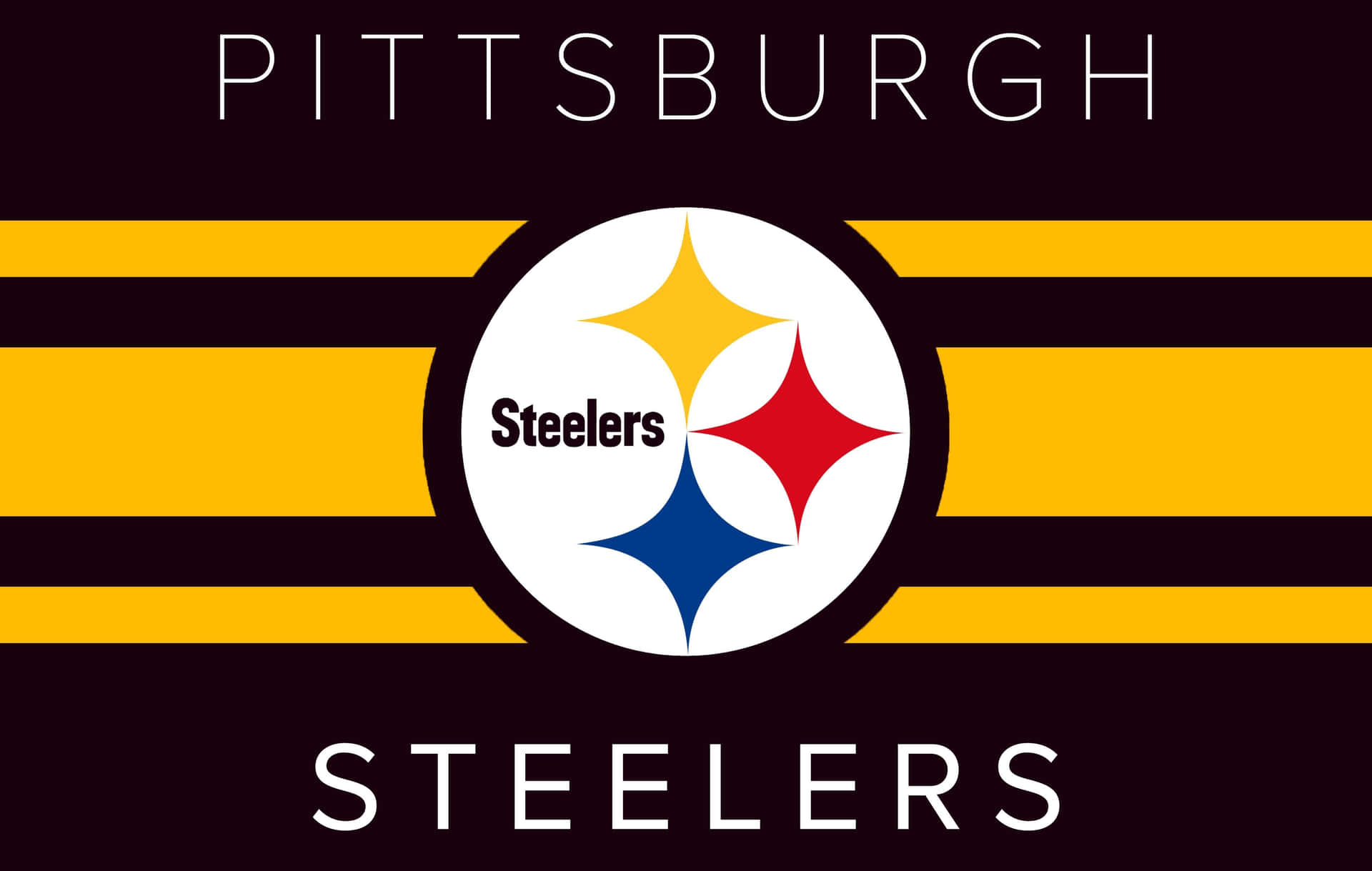 Pittsburgh Steelers Logo 桌布 壁紙 — 匹茲堡鋼人隊標誌，帶有黃黑條紋和星形徽章，背景為深色。