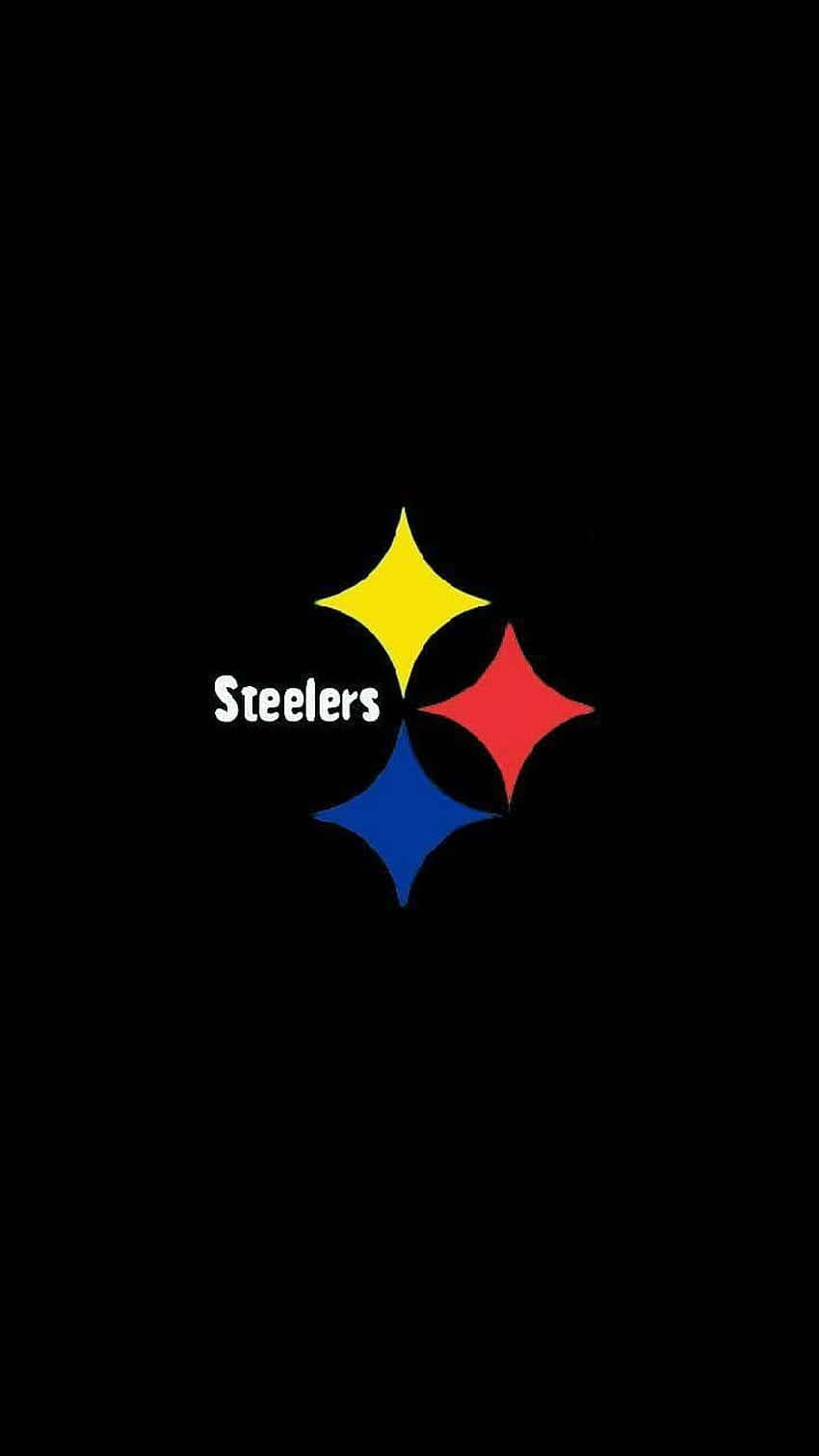 Pittsburgh Steelers Logo 桌布 壁紙 — 匹茲堡鋼人隊標誌，黑色背景上有黃色、紅色和藍色的星爆圖案。