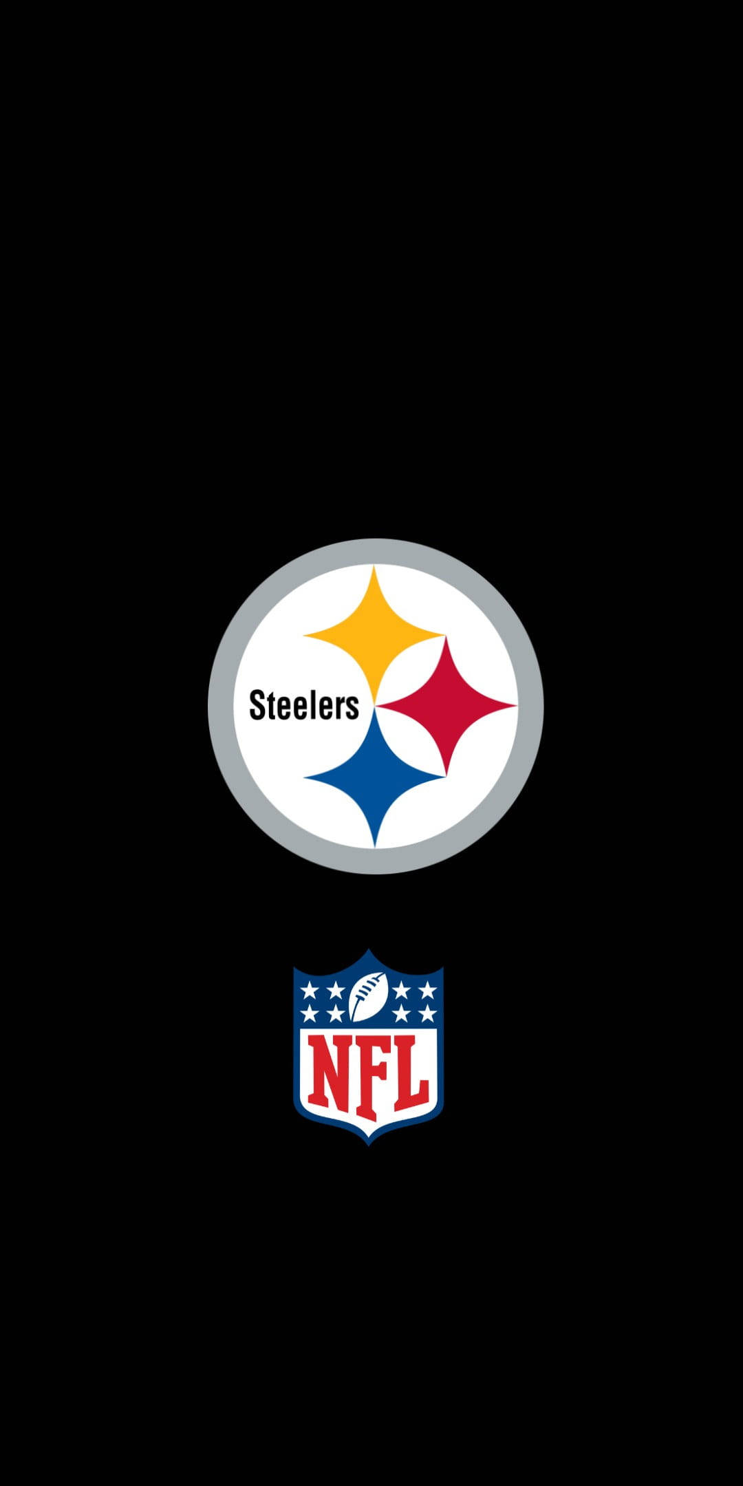 NFL Team Logo 桌布 壁紙 — 匹茲堡鋼人隊標誌和NFL盾牌標誌居中於純黑色背景上。
