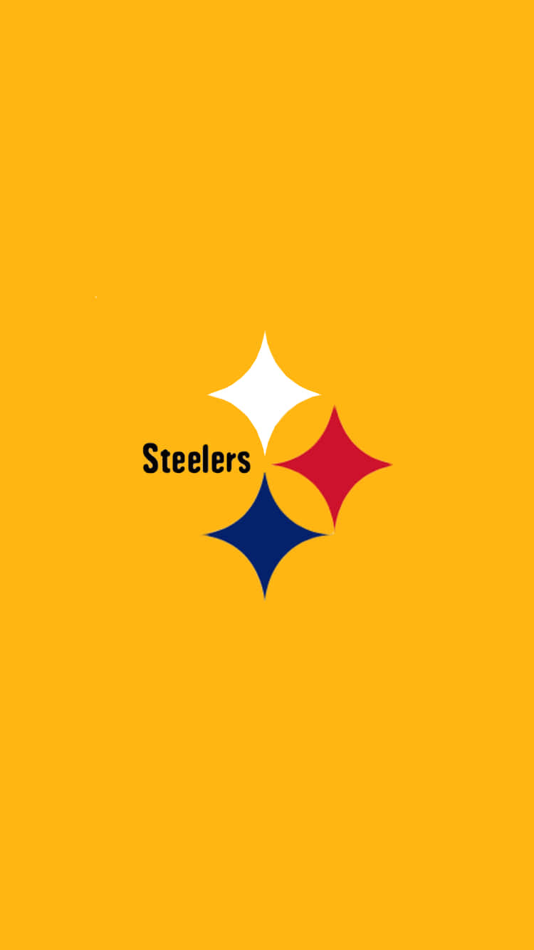 Steelers Phone 桌布 壁紙 — 匹茲堡鋼人隊標誌居中於純黃色背景上，帶有白色、紅色和藍色的星爆設計。