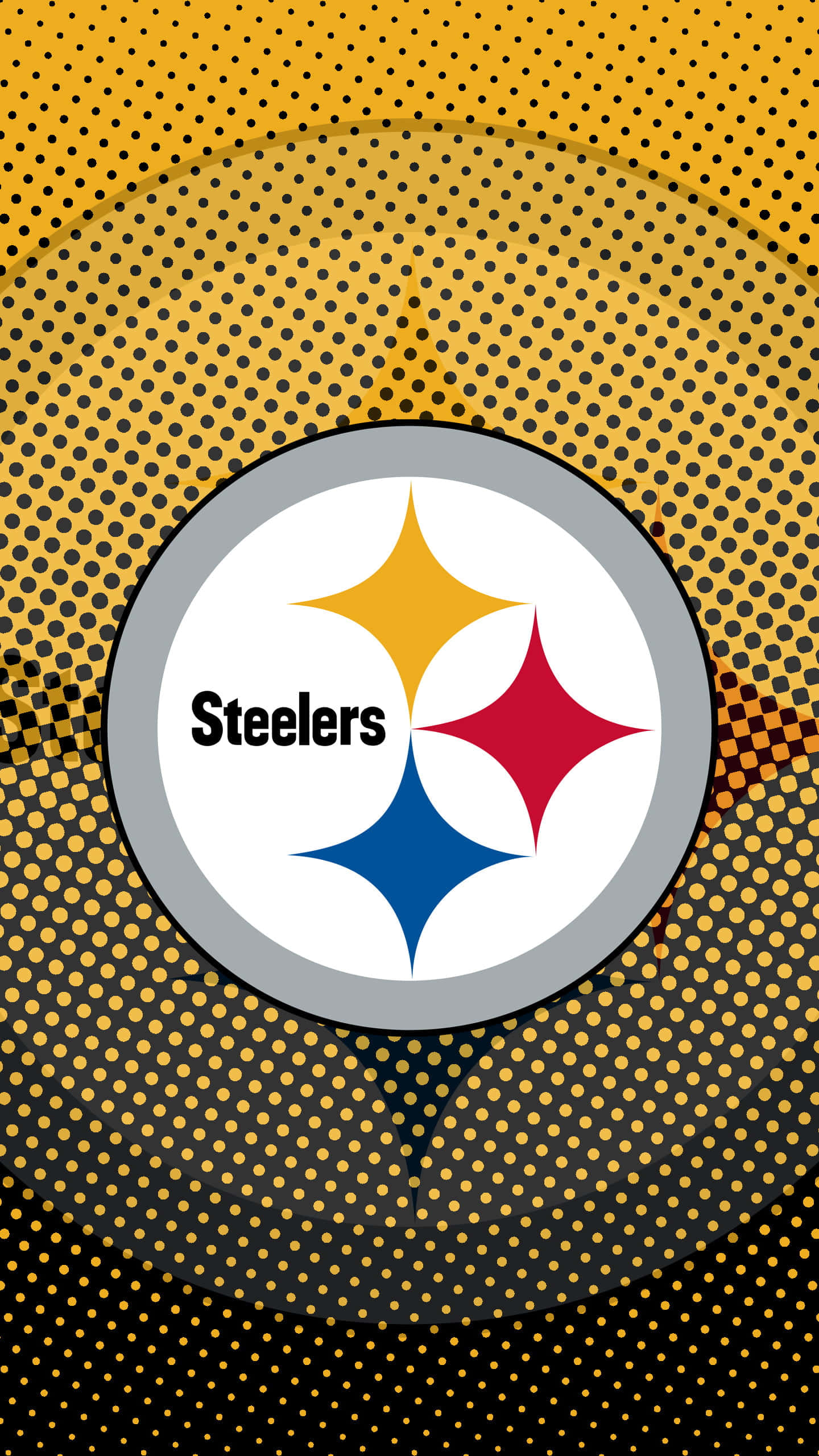 Steelers Phone 桌布 壁紙 — 匹茲堡鋼人隊標誌居中於金色、黑色和黃色的半色調漸變背景上。