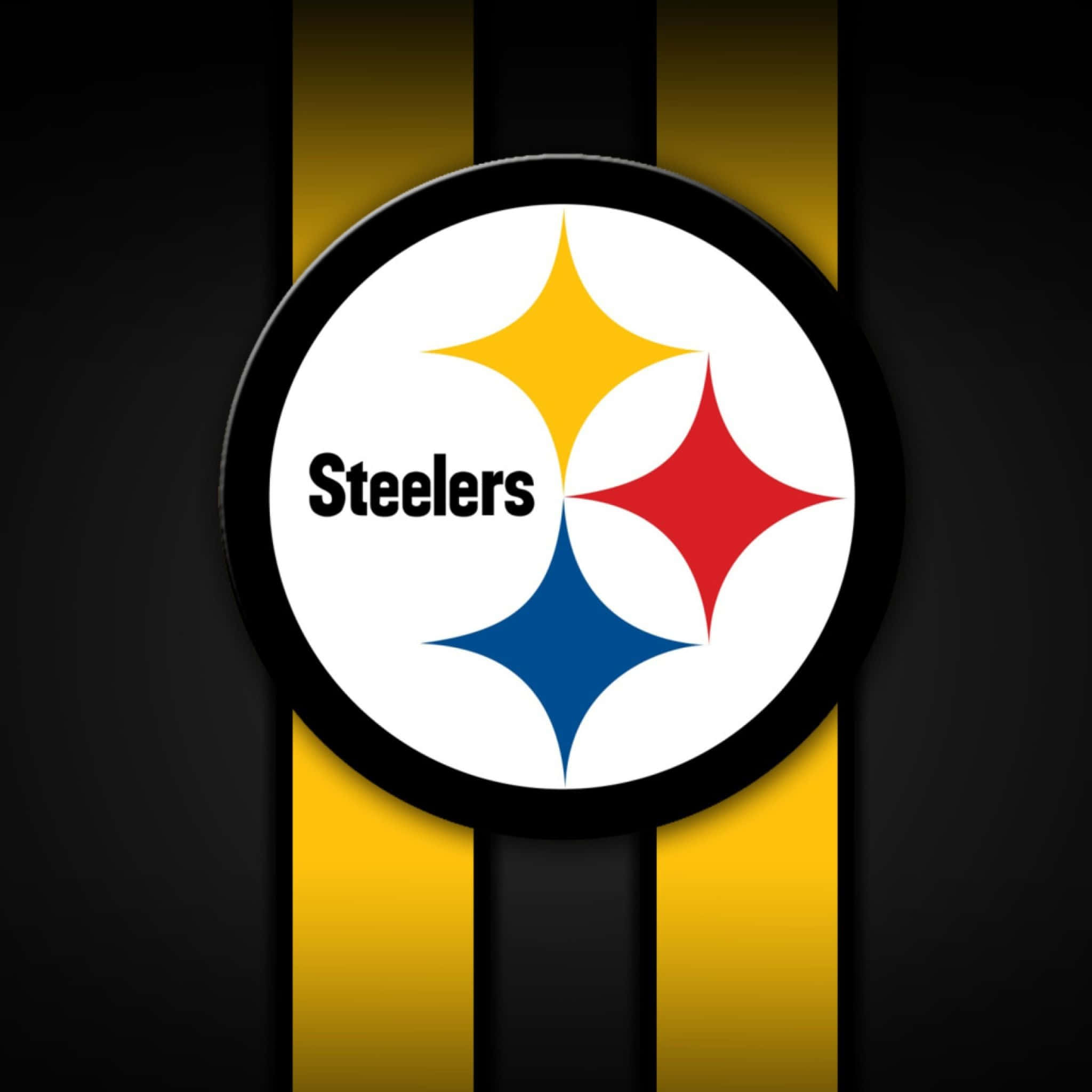 Steelers iPhone 桌布 壁紙 — 匹茲堡鋼人隊標誌居中於黑金條紋背景上，帶有醒目的球隊顏色。
