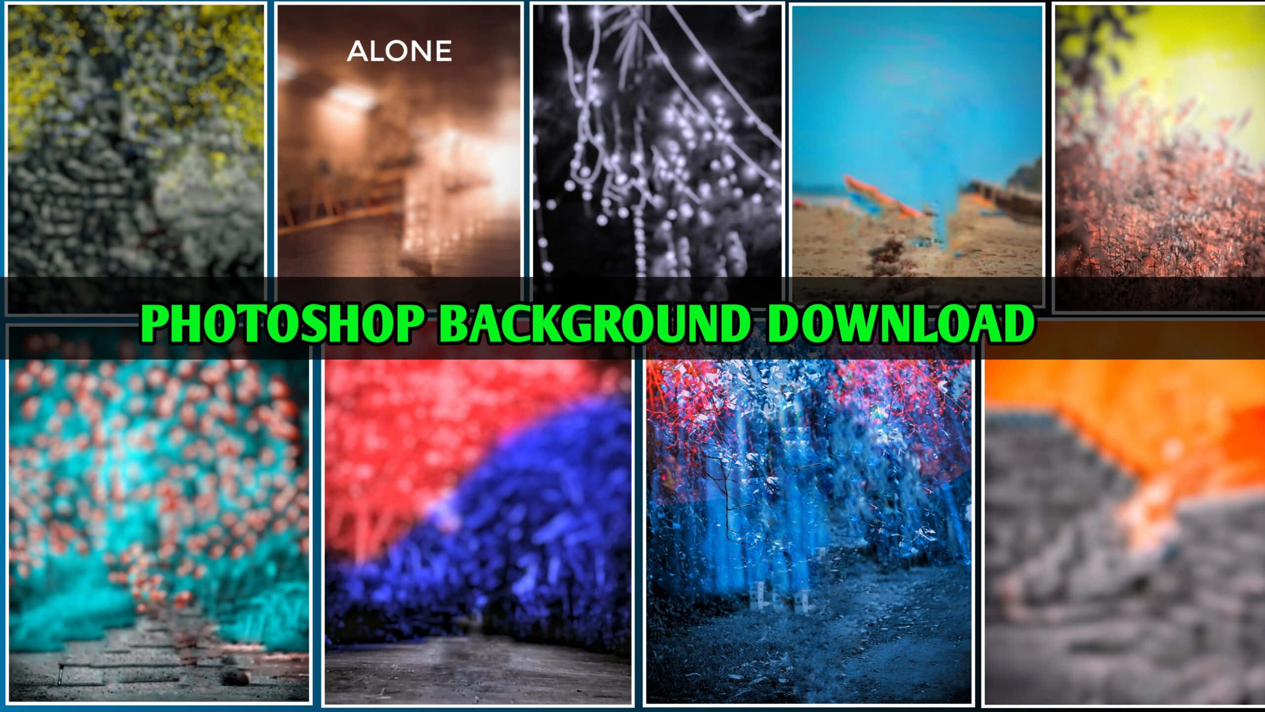 photoshop 桌布 壁紙 — 十個充滿活力的抽象背景拼貼，帶有模糊的彩色燈光和紋理，適用於 Photoshop。