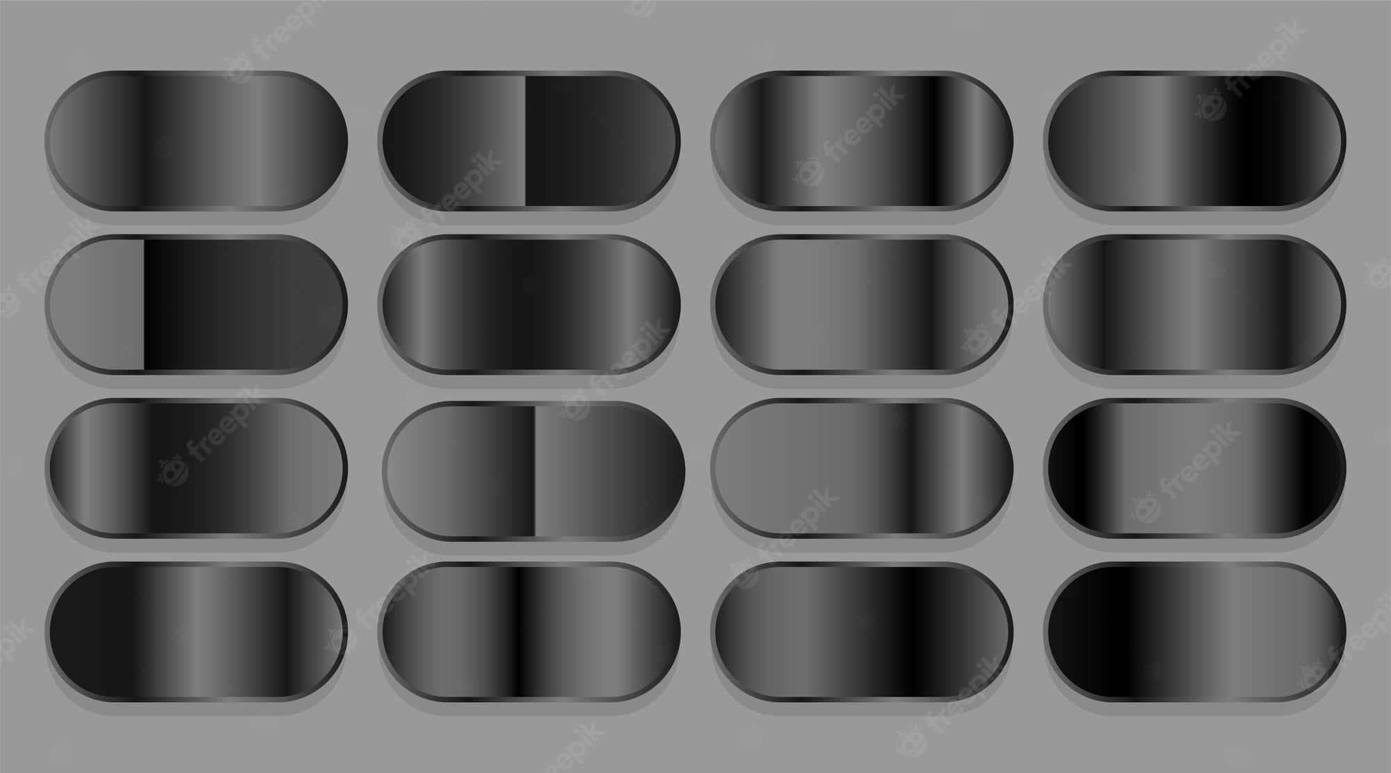 Black Gradient 桌布 壁紙 — 十六個金屬灰色撥動開關的網格，具有不同的滑塊位置和在中性灰色背景上的微妙反射。