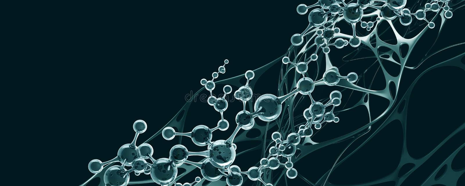 科學 桌布 壁紙 — 半透明分子結構的流動網絡在深藍綠色背景上發光。