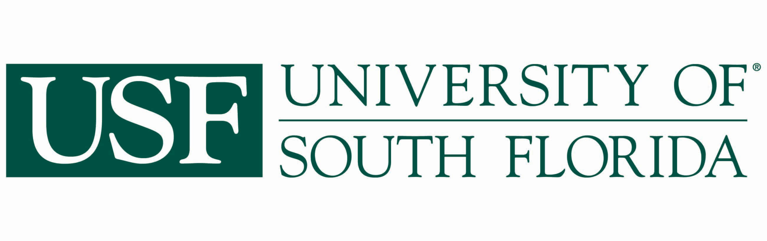  壁紙 — 南佛羅里達大學標誌，白色背景上有粗體綠色USF字母和文字。