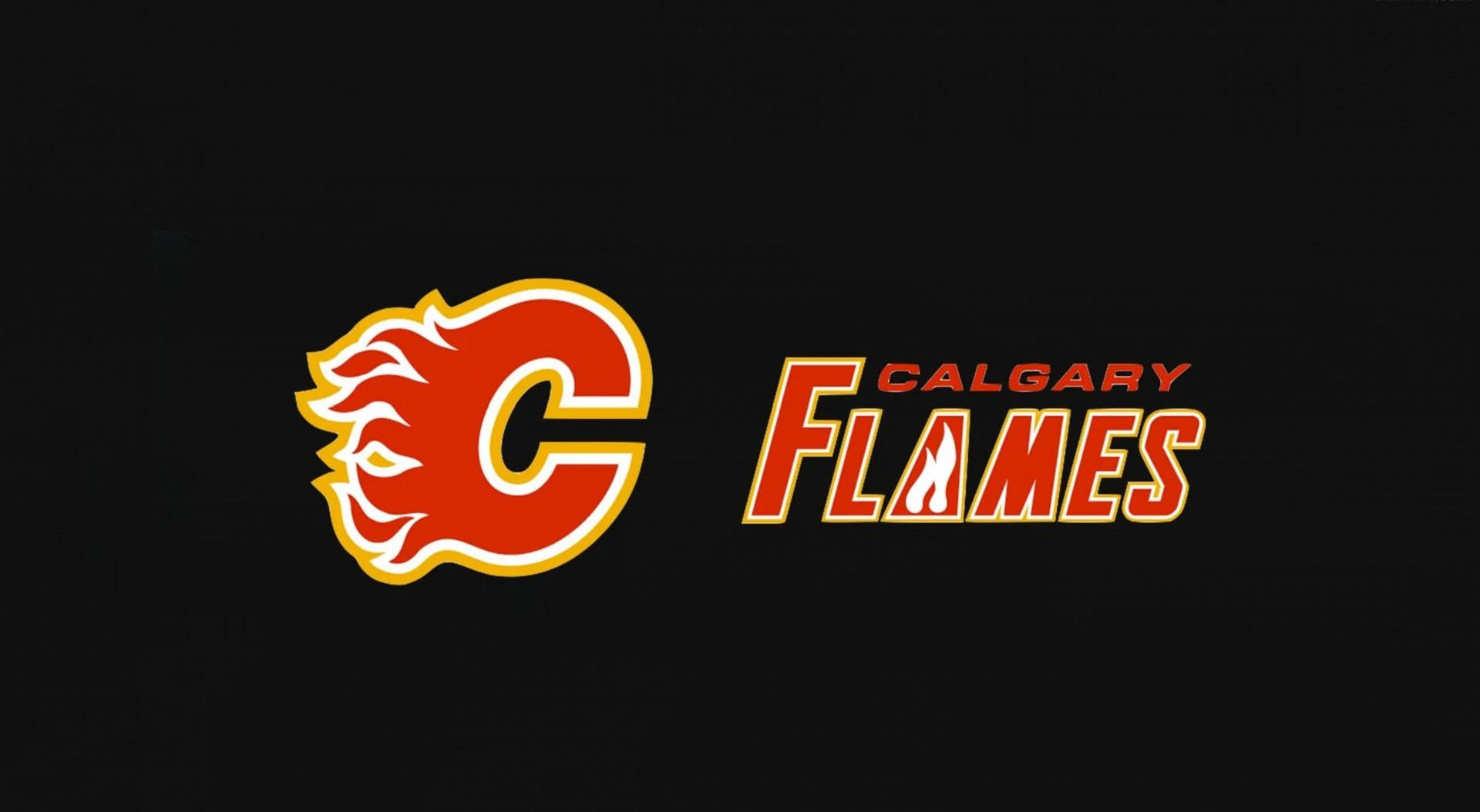 Flames 桌布 壁紙 — 卡加利火焰隊標誌，在黑色背景上採用風格化的紅黃火焰設計。