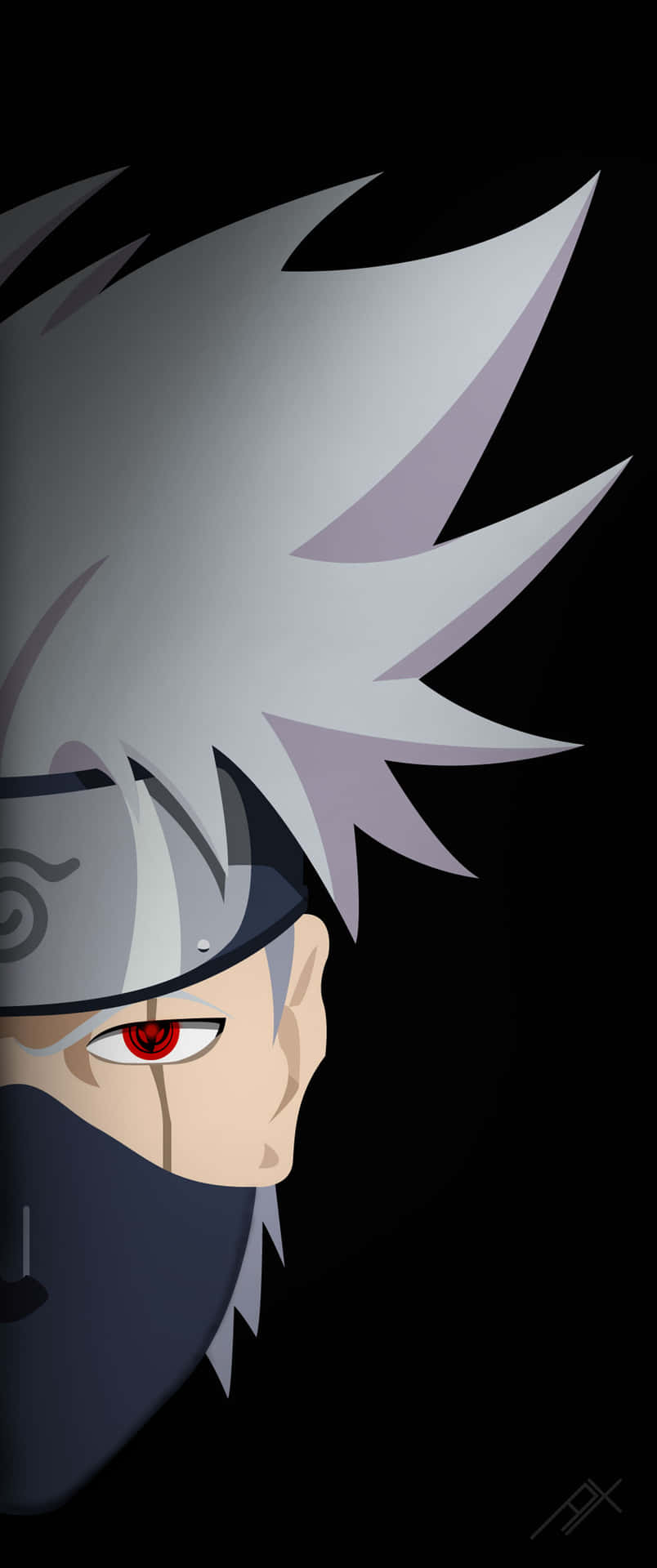 動漫角色卡卡西·哈塔克（Kakashi Hatake）銀色頭髮和紅色眼睛，戴著面具和頭帶。 — 寫輪眼 壁紙