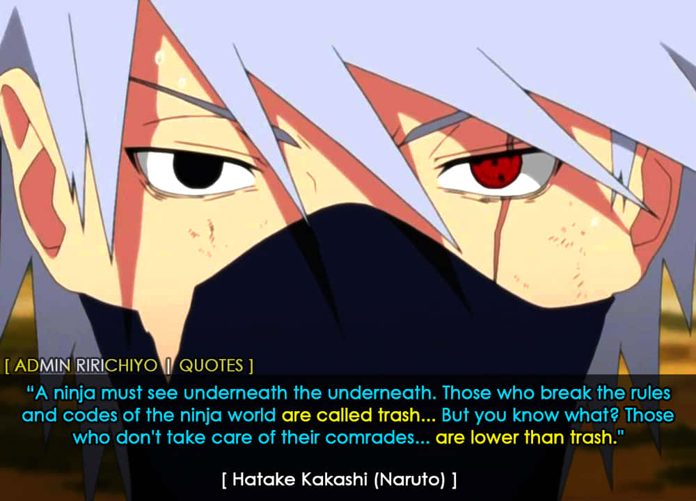Kakashi Quotes 桌布 壁紙 — 卡卡西·哈塔克近距離特寫，一隻眼睛正常，一隻寫輪眼在面具後可見。