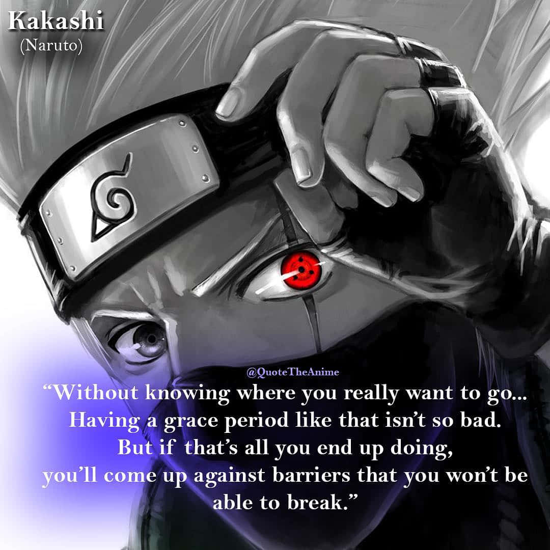 Kakashi Quotes 桌布 壁紙 — 卡卡西·哈塔基的近距離動畫肖像，左眼發出紅光，手放在額頭保護器上。