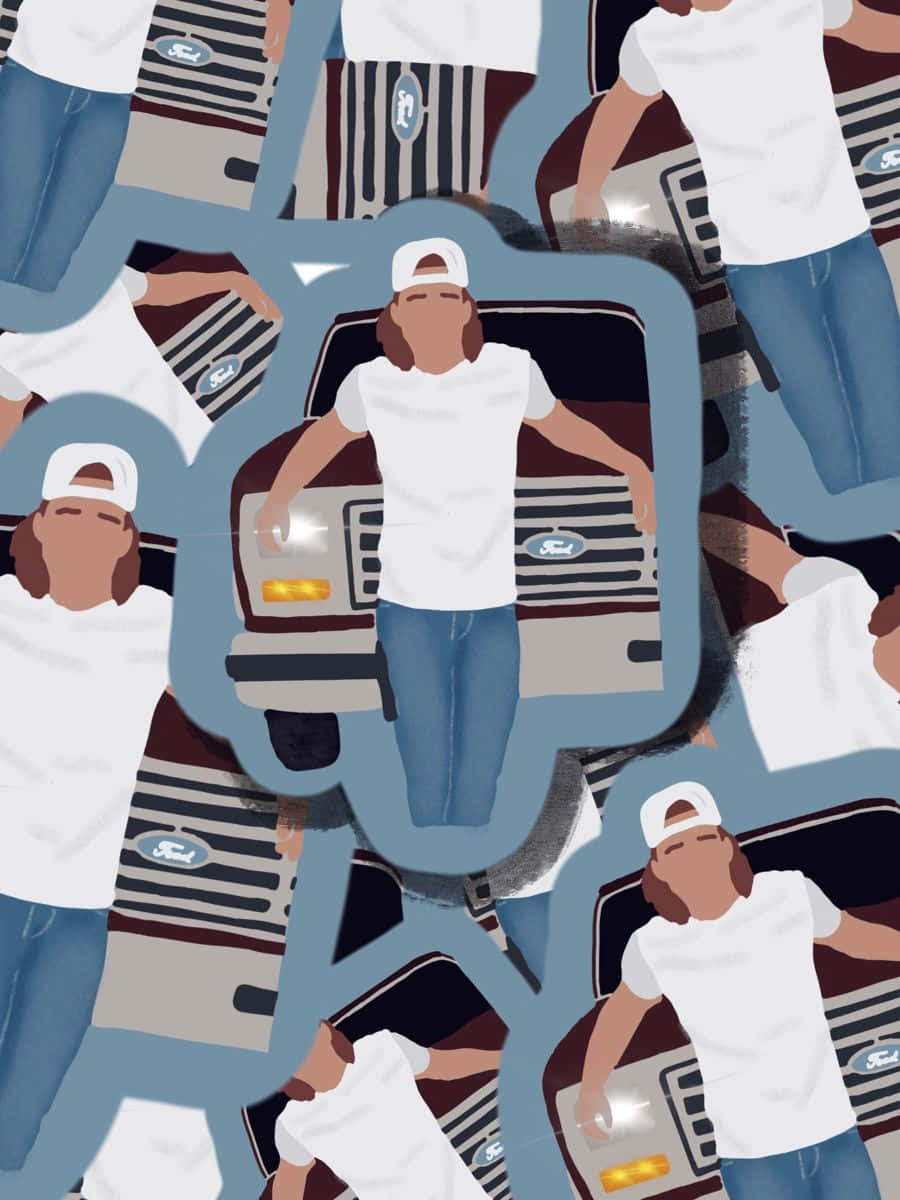 卡車裡貼著一個男人的貼紙 壁紙