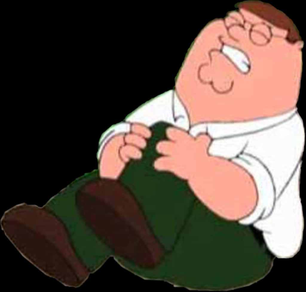 蓋酷家庭 桌布 壁紙 — 卡通人物 Peter Griffin 坐在地上，捧腹大笑，眼睛睜大，嘴巴張開。