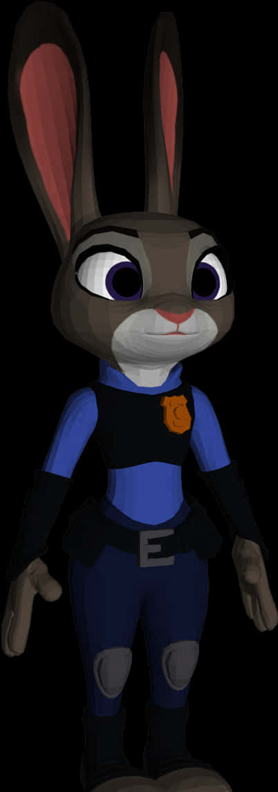 Disney Character 桌布 壁紙 — 卡通兔警察穿著藍色制服，配有徽章和護膝，站在黑色背景前。