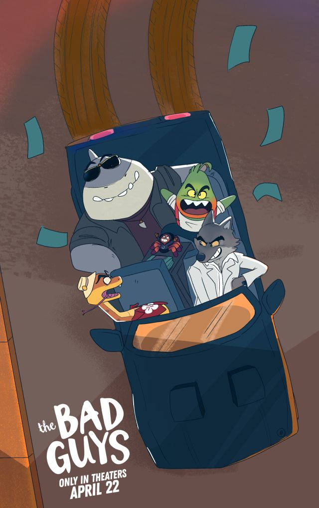 bad 桌布 壁紙 — 卡通反派在翻車撞車事故中，碎片在溫暖的日落色調中飛舞。