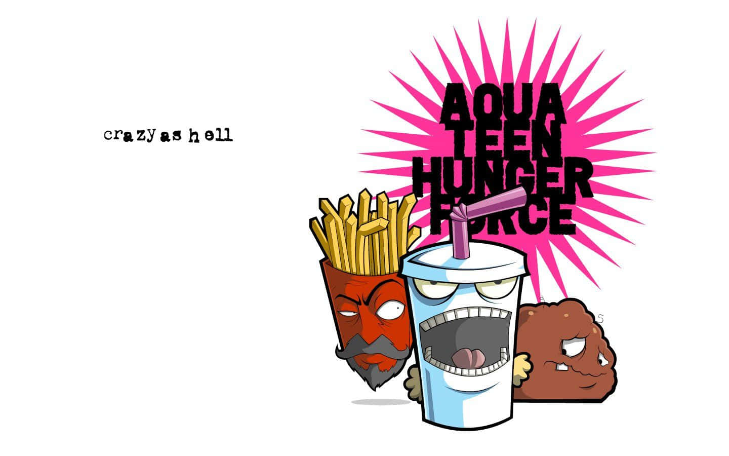 癢癢鼠戰隊 桌布 壁紙 — 卡通快餐角色帶有憤怒的表情，以及'Aqua Teen Hunger Force'標題後方的粉紅色爆炸。