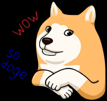 Doge 桌布 壁紙 — 卡通柴犬交叉雙臂，表情自鳴得意，附近漂浮著「WOW」和「so doge」文字。