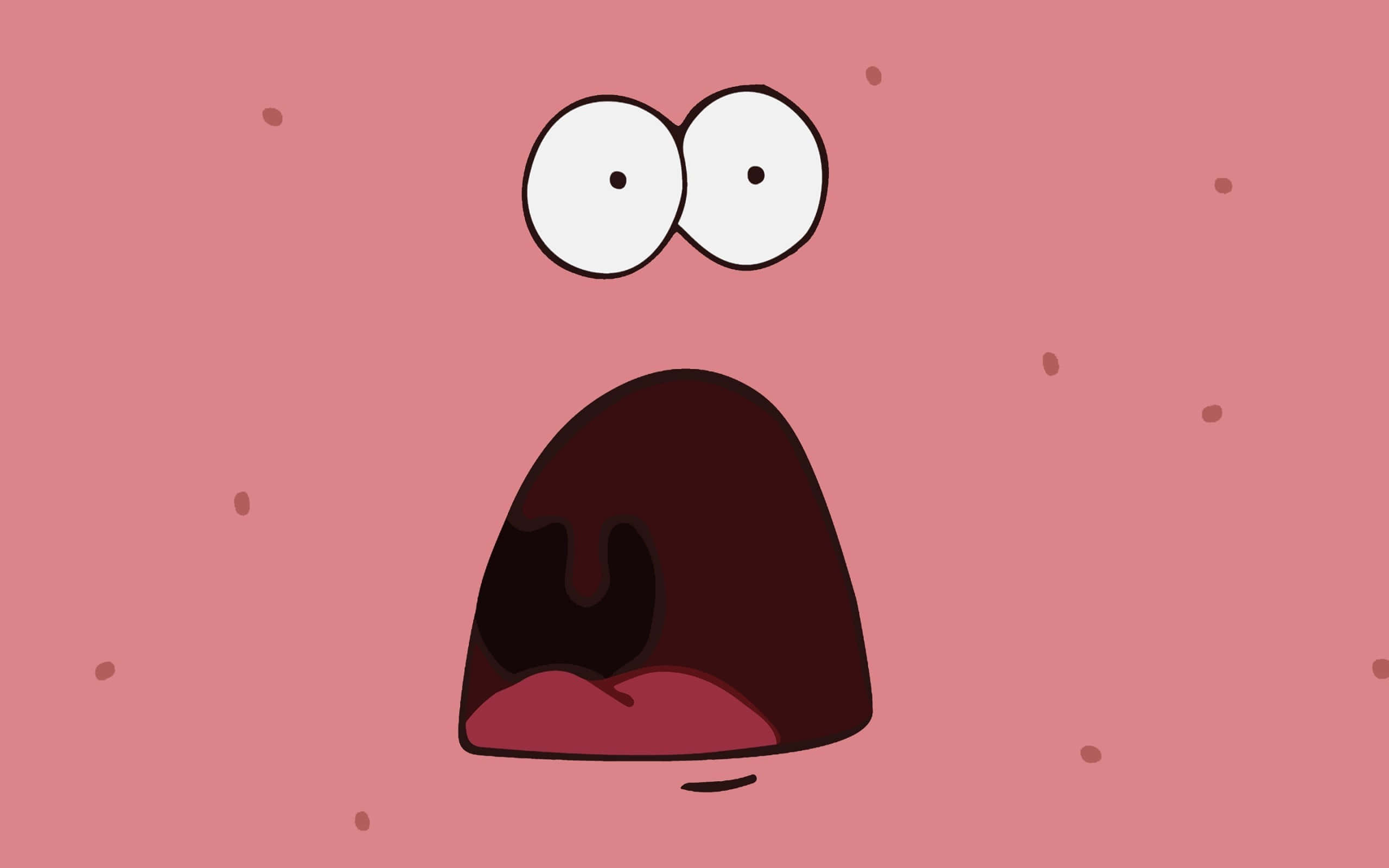 Patrick 桌布 壁紙 — 卡通海星，大眼睛，張開嘴巴，背景是粉紅色斑點。