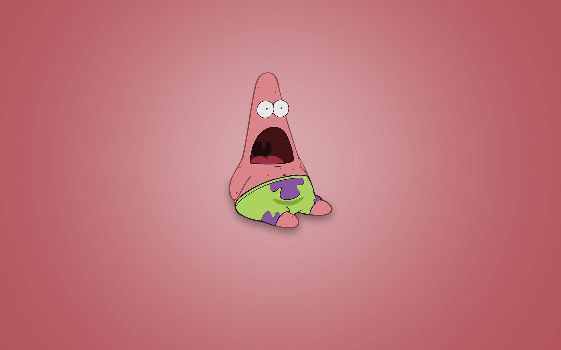 spongebob squarepants 桌布 壁紙 — 卡通海星睜大眼睛、張開嘴巴，坐在純粉紅色背景前。