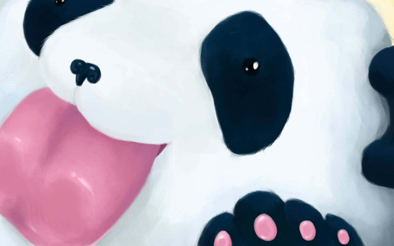 Cute Panda 桌布 壁紙 — 卡通熊貓的特寫，伸出粉紅色舌頭，露出粉紅色肉球，頑皮地笑著。